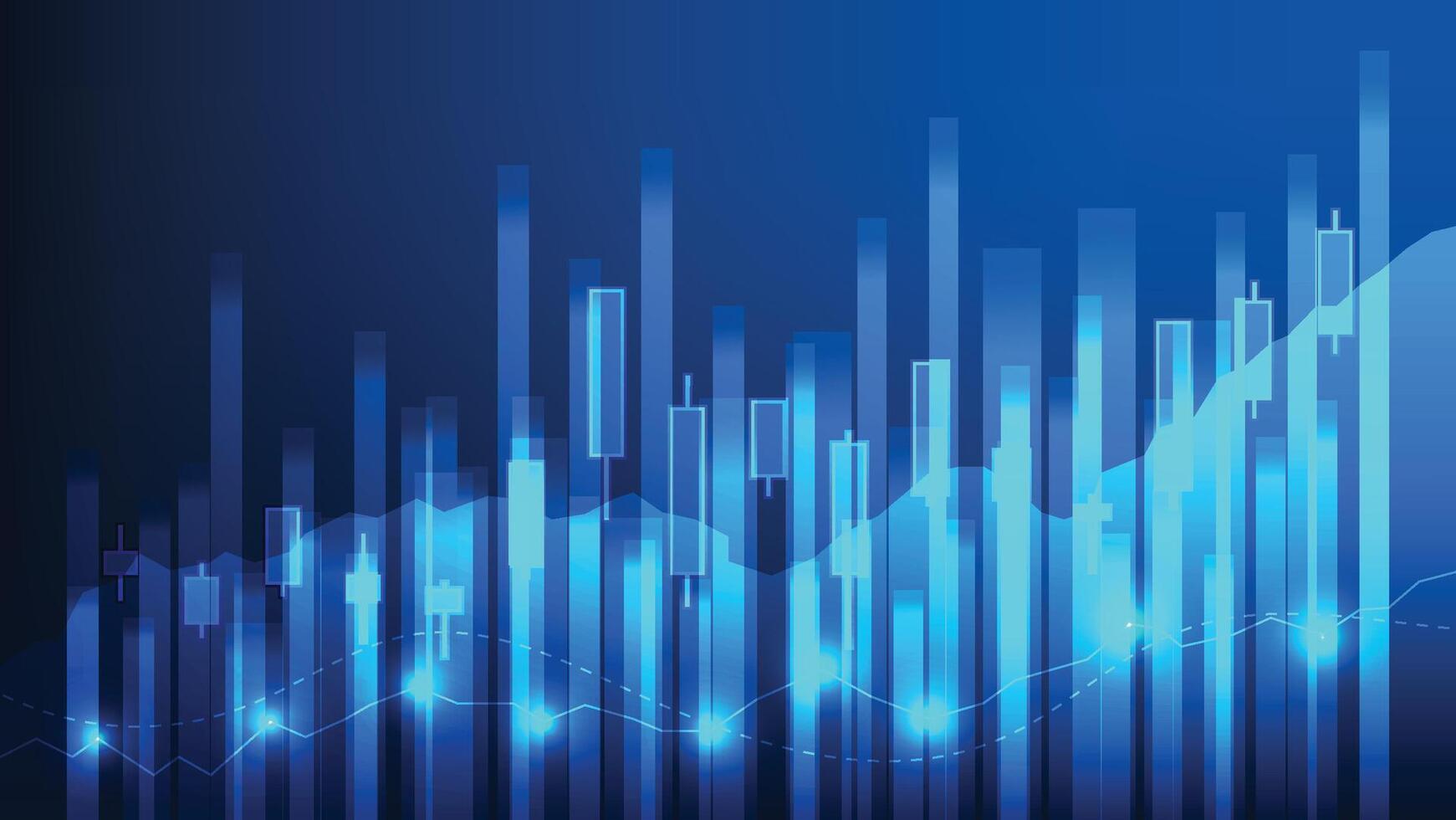 candlesticks chart and bar graph on blue background. finance and economy growth concept vector