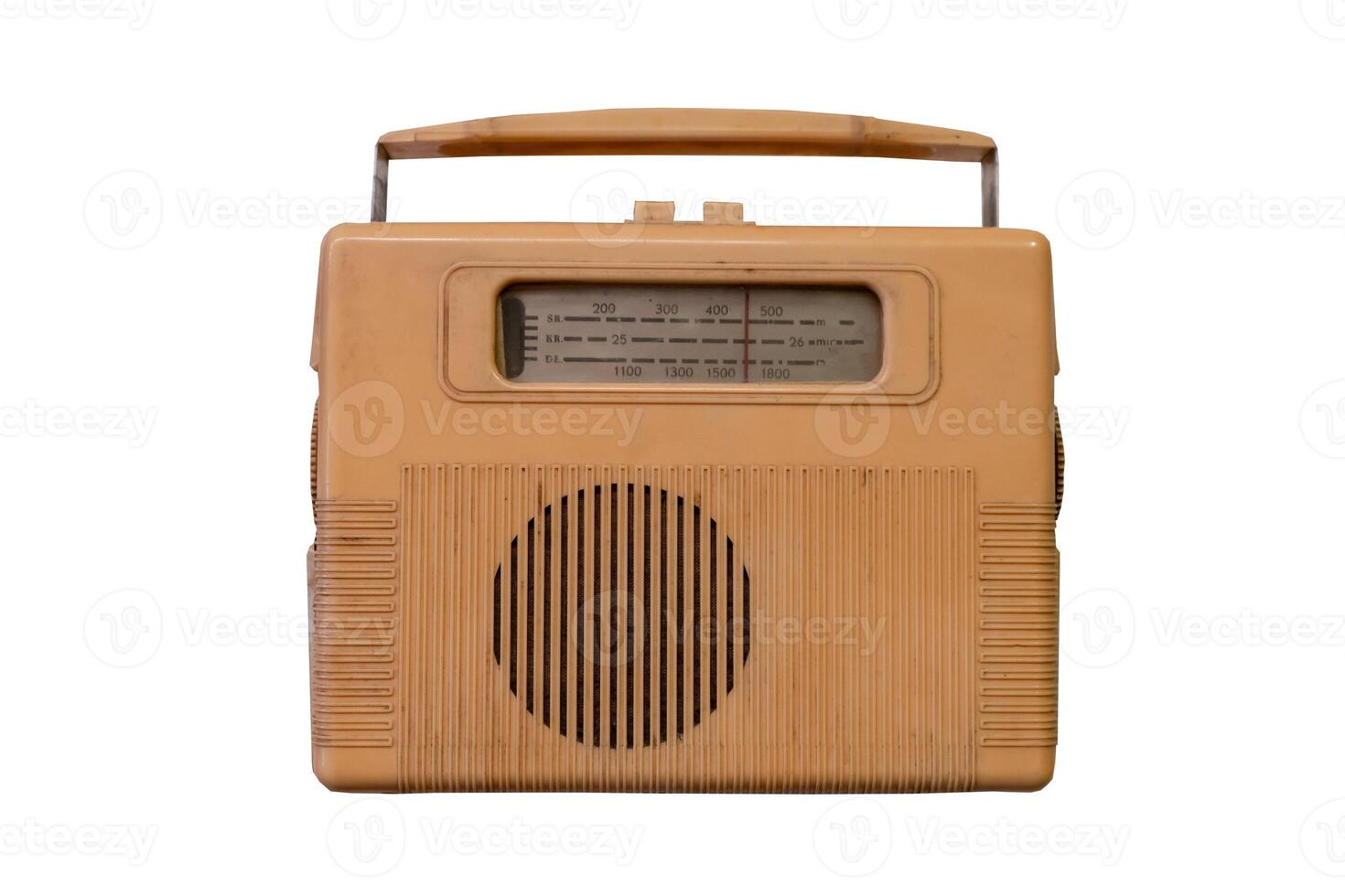 Old radio receiver isolated on white background photo