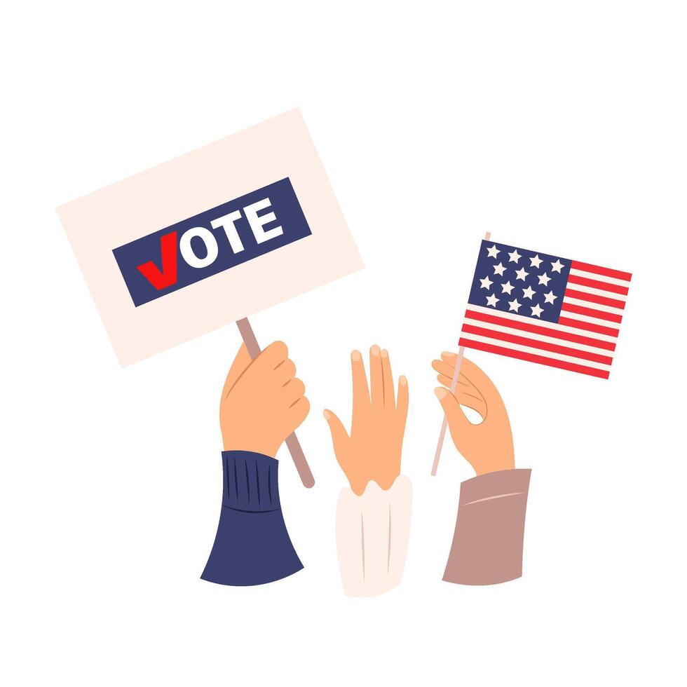 Elections. Winning the presidential election. American flag in hand. Voting. vector