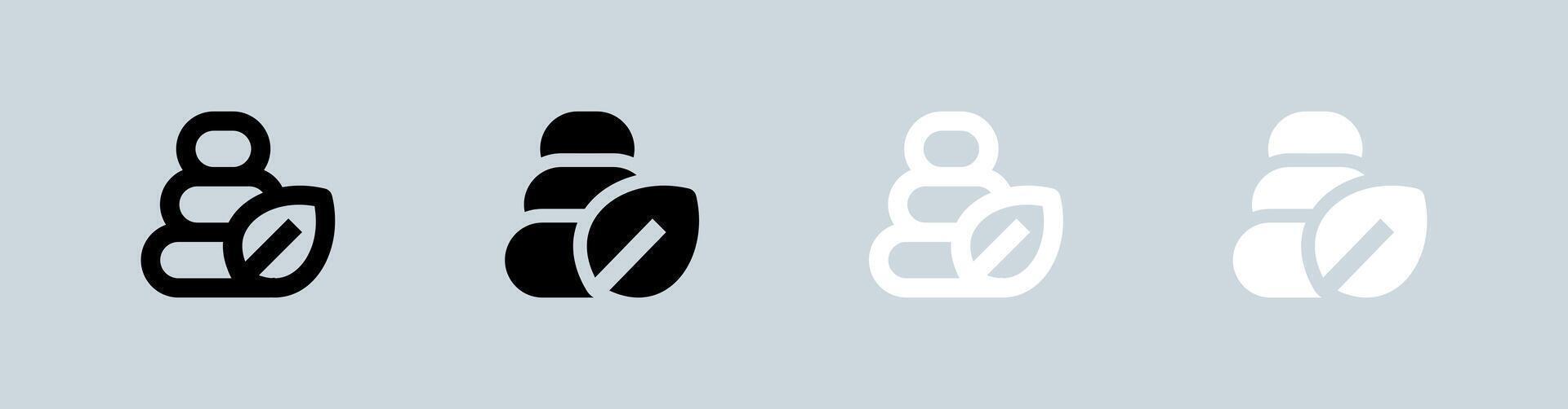 Meditation icon set in black and white. Relaxation signs illustration. vector