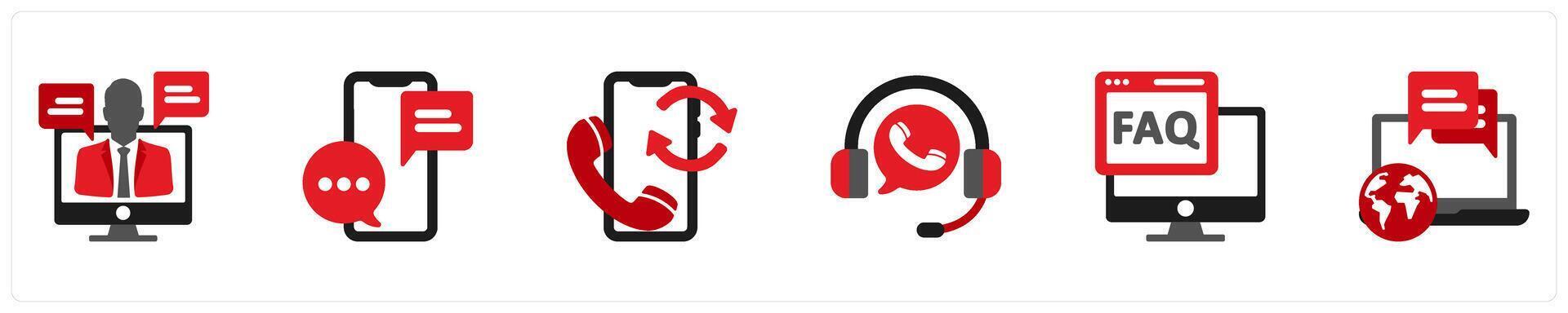 Six Customer Support Red and Black Icons as consultant, chat, call back vector