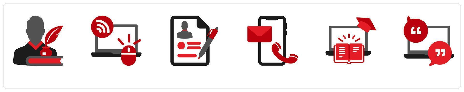 Six Business Red and Black Icons as about author, rss vector