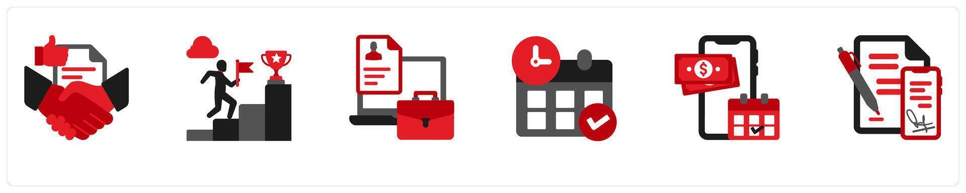 Six business icons in red and black as best proposal, career growth, job opening vector