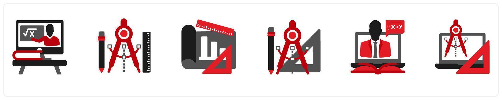 A set of 6 education icons as teacher, tools, diagram vector