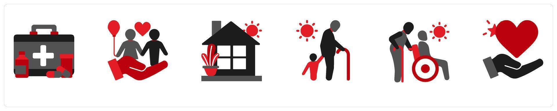 A set of 6 medical icons as medical aid, orphans help, home vector