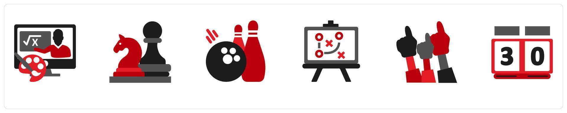 A set of 6 sports icons as after school program, board games, sport vector