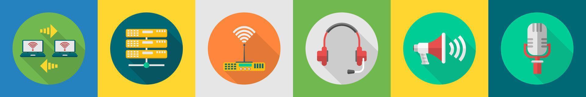A set of 6 communication icons as wifi connection, database, router vector