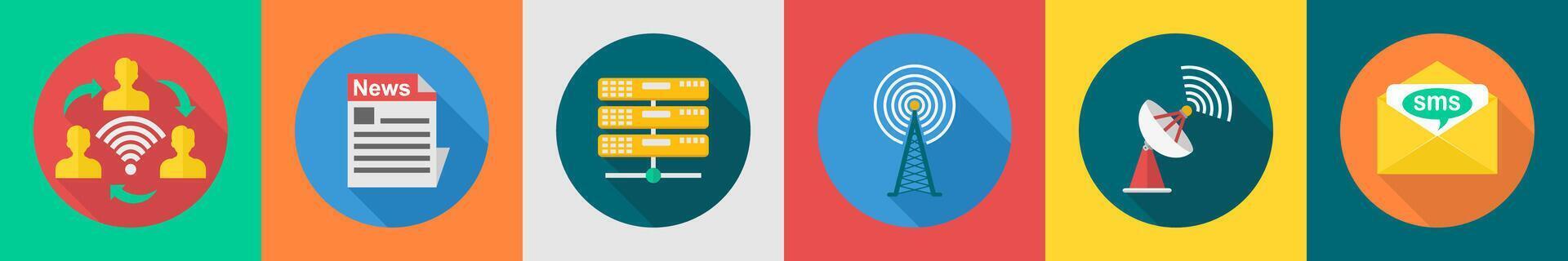 A set of 6 communication icons as wifi connection, news, database vector