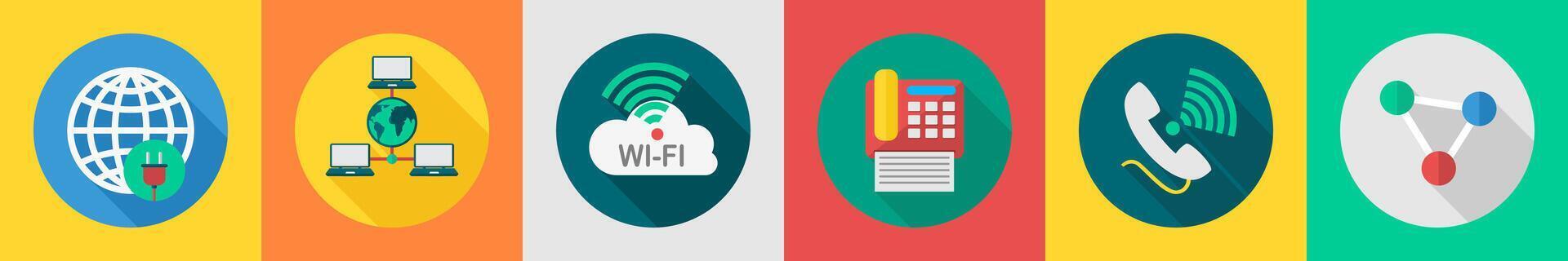 A set of 6 communication icons as global connection, global network, wifi vector