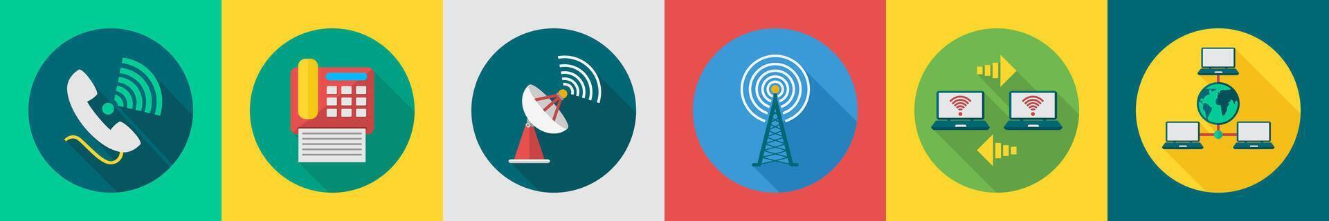 A set of 6 communication icons as calling, telefax, antenna, satellite vector