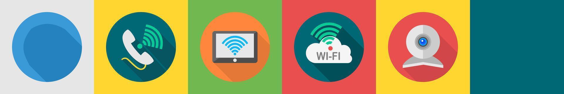 A set of 6 communication icons as global connection, calling, tablet wifi vector