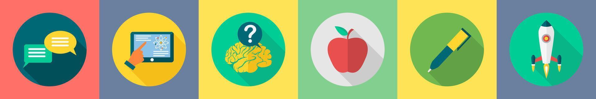 A set of 6 Education icons as chat, online education, query vector