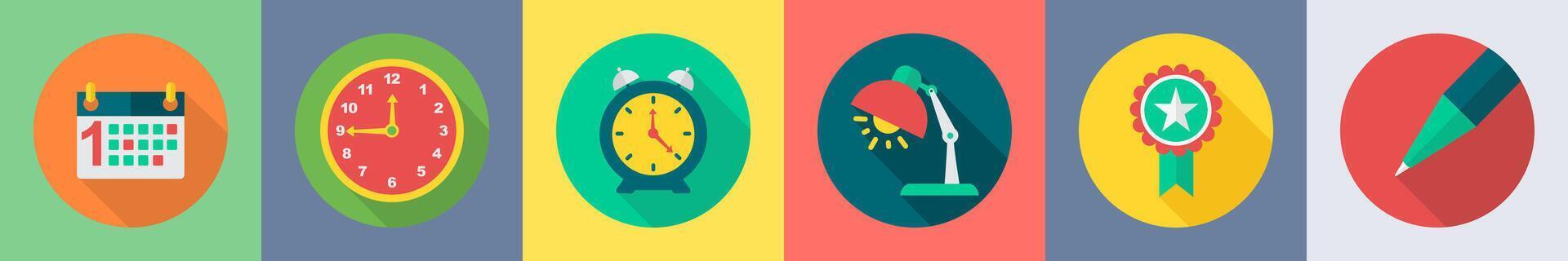 A set of 6 Education icons as calendar, clock, alarm vector