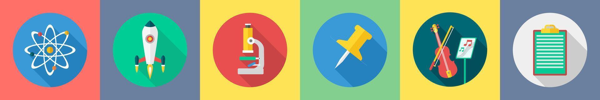 A set of 6 Education icons as atom, start up, microscope vector