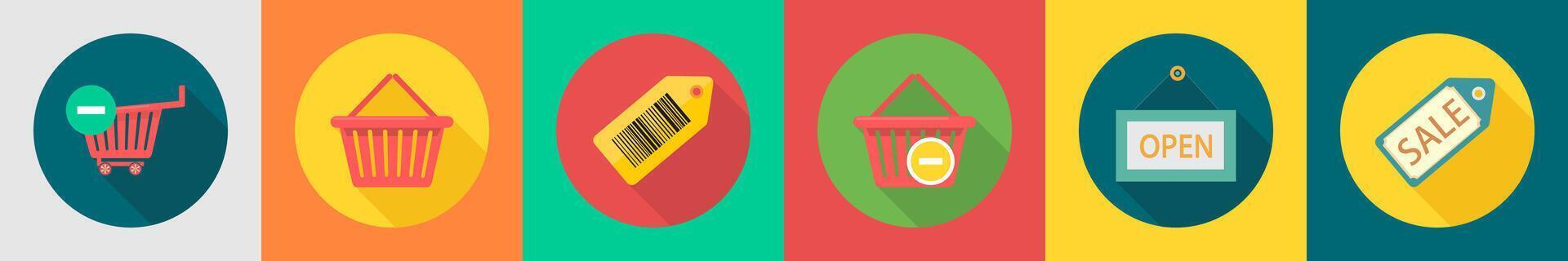 A set of 6 shopping icons as remove from cart, basket, bar code vector
