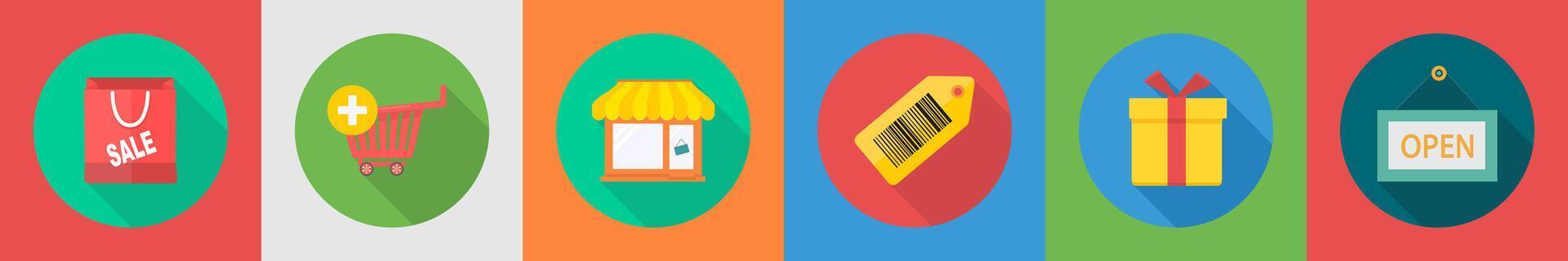 A set of 6 shopping icons as shopping sale, add to cart, shopping store vector