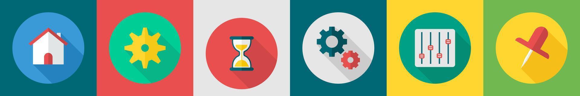 A set of 6 User interface icons as real estate, setting, hourglass vector