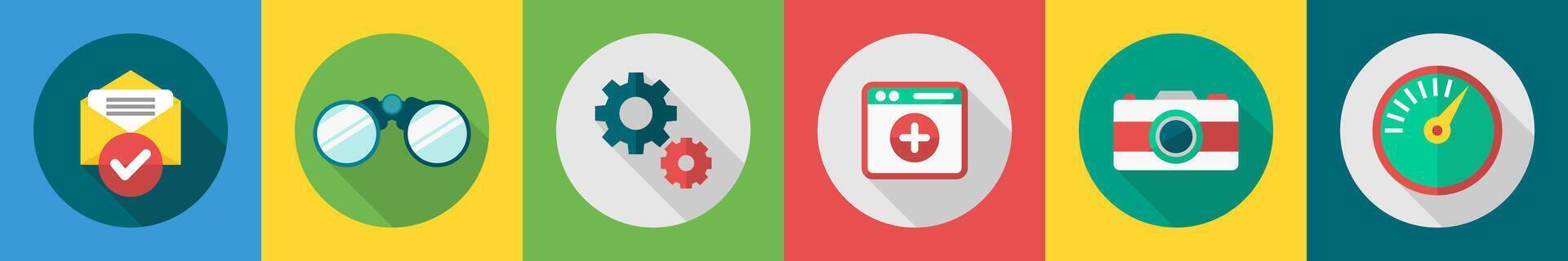 A set of 6 User interface icons as right message, binoculars, settings vector
