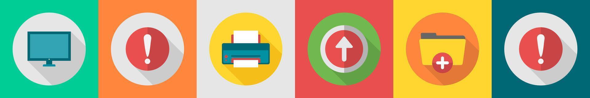A set of 6 User interface icons as computer, exclamation, printer vector
