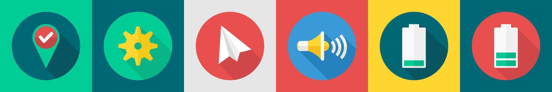 A set of 6 User interface icons as right location, setting, paper plane vector