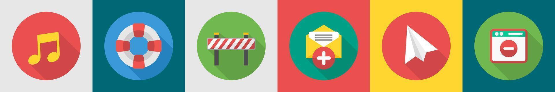 A set of 6 User interface icons as music, life saver, barrier gate vector