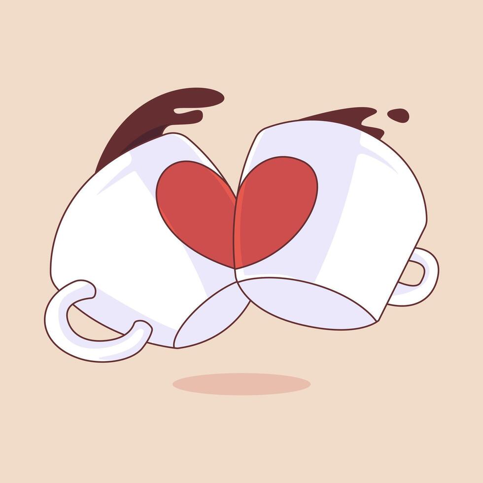 Two Hot Chocolate Mugs with Heart Design Illustration vector