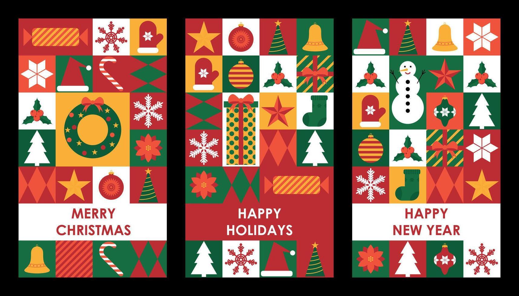 Set of Merry Christmas and New Year greeting cards. Modern abstract geometric design. Template for card, invitation, poster. illustration vector