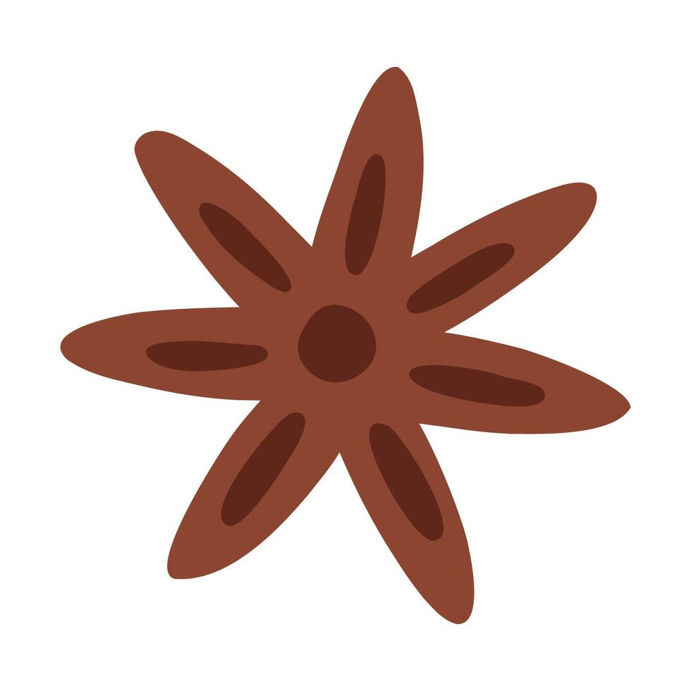 Hand drawn anise star in cute cartoon flat style, illustration isolated on white background. Aromatic seasoning and condiment, cooking ingredient. vector