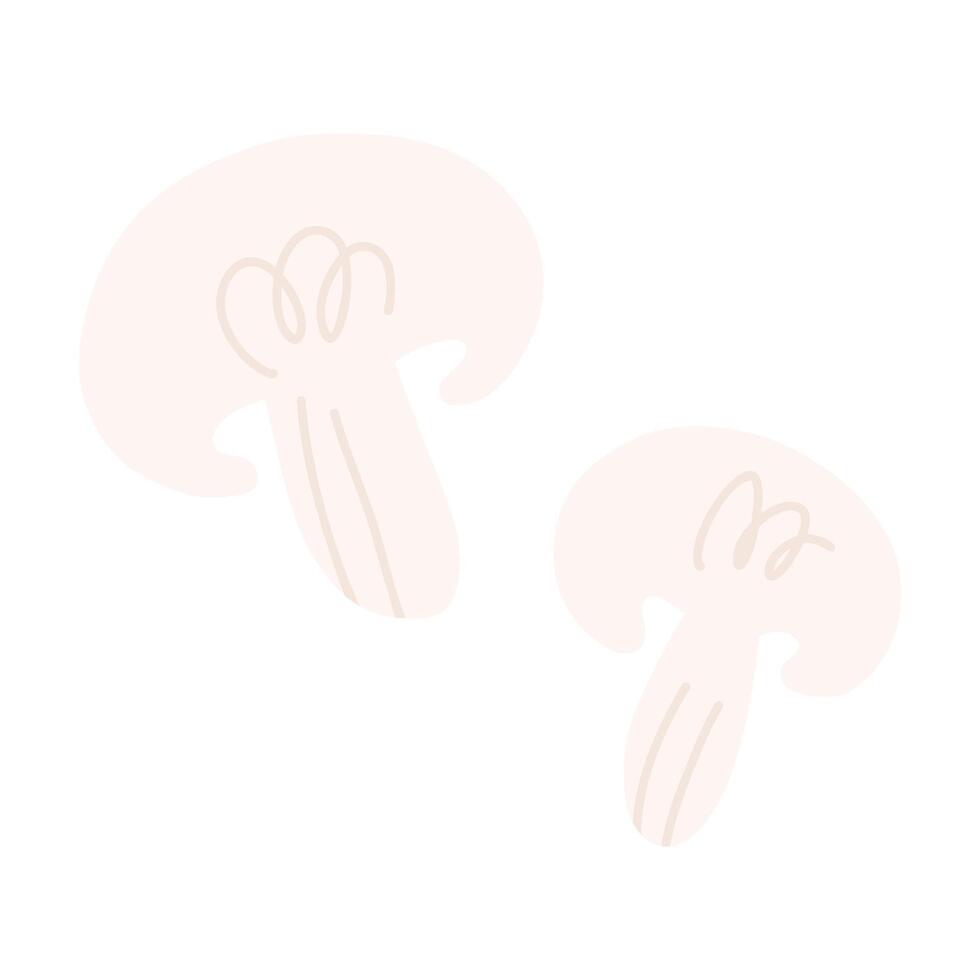 Cute hand drawn cutted mushrooms in cartoon flat style, illustration isolated on white background. Concepts of healthy food, cooking and culianry. vector