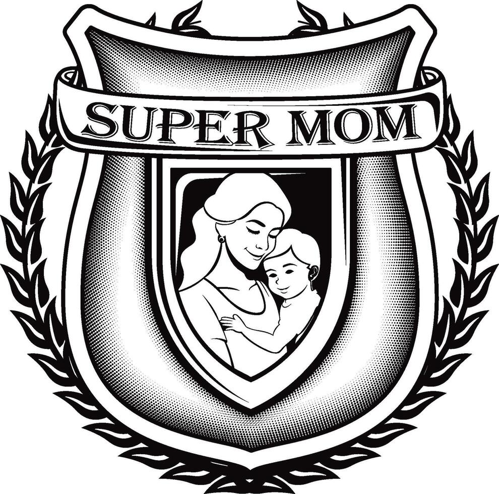 Super Mom Shield with mother and son vector