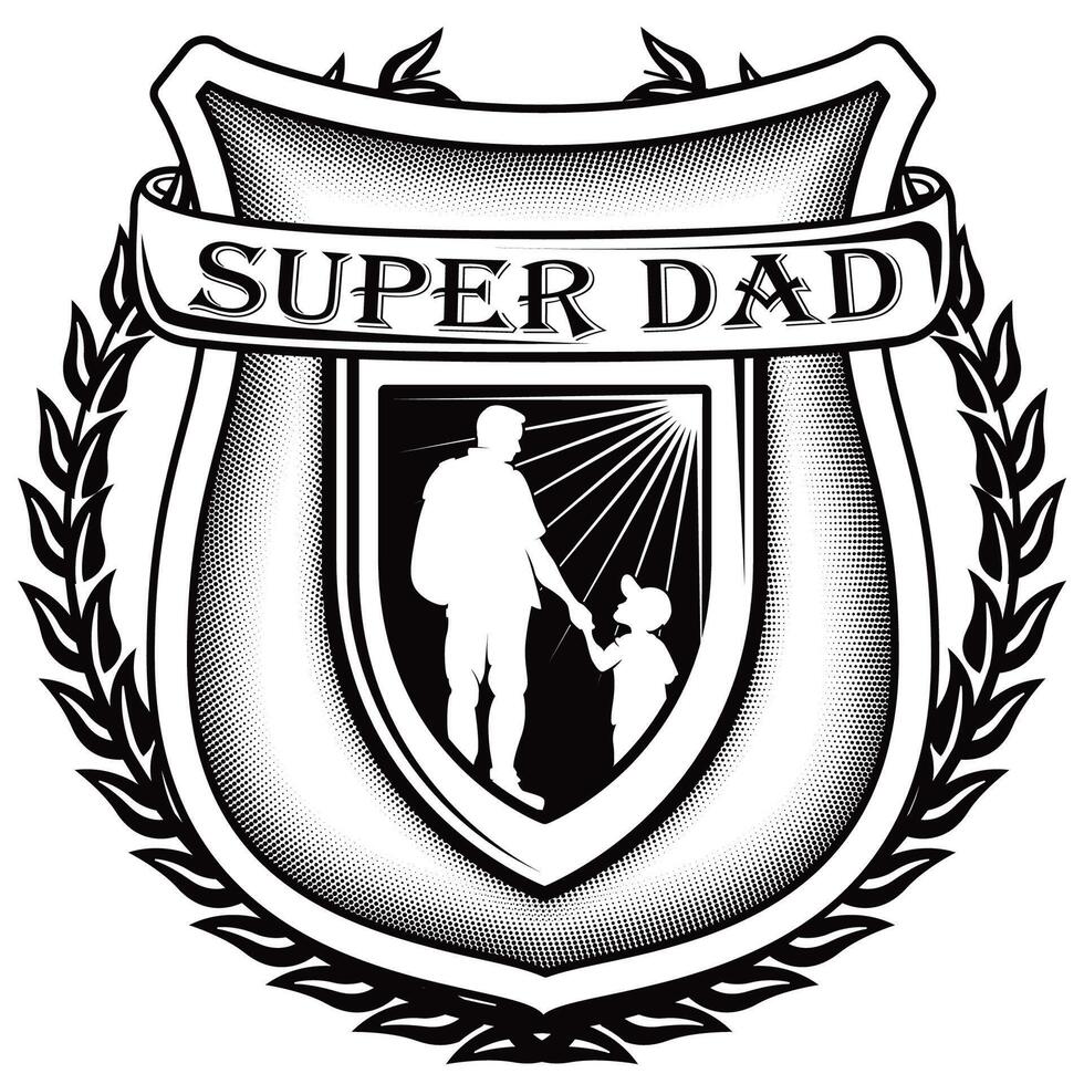 Super Dad Shield with father and son vector