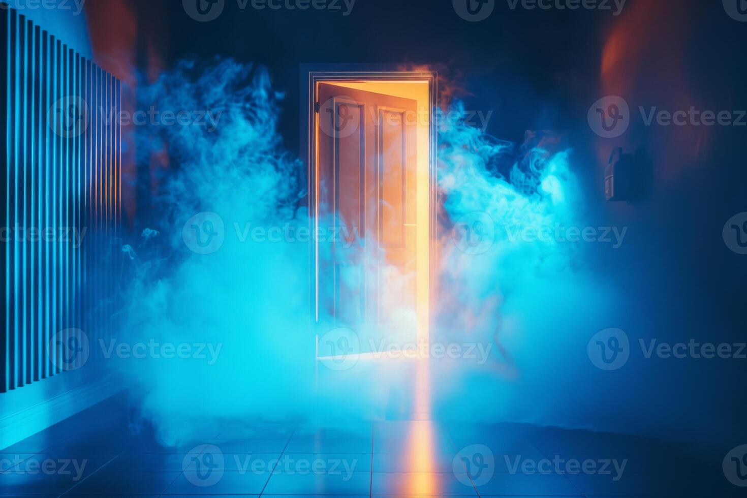 Open door emitting light possibilities growth achievements concept motivation learning skills knowledge heaven doors exit abstract simple background new ways entering leaving space photo