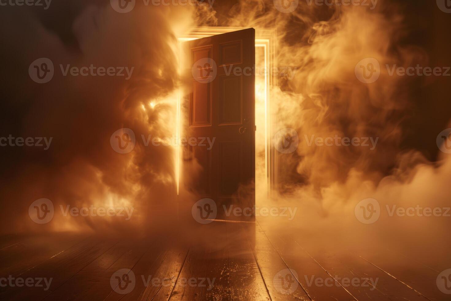 Open door emitting light possibilities growth achievements concept motivation learning skills knowledge heaven doors exit abstract simple background new ways entering leaving space photo