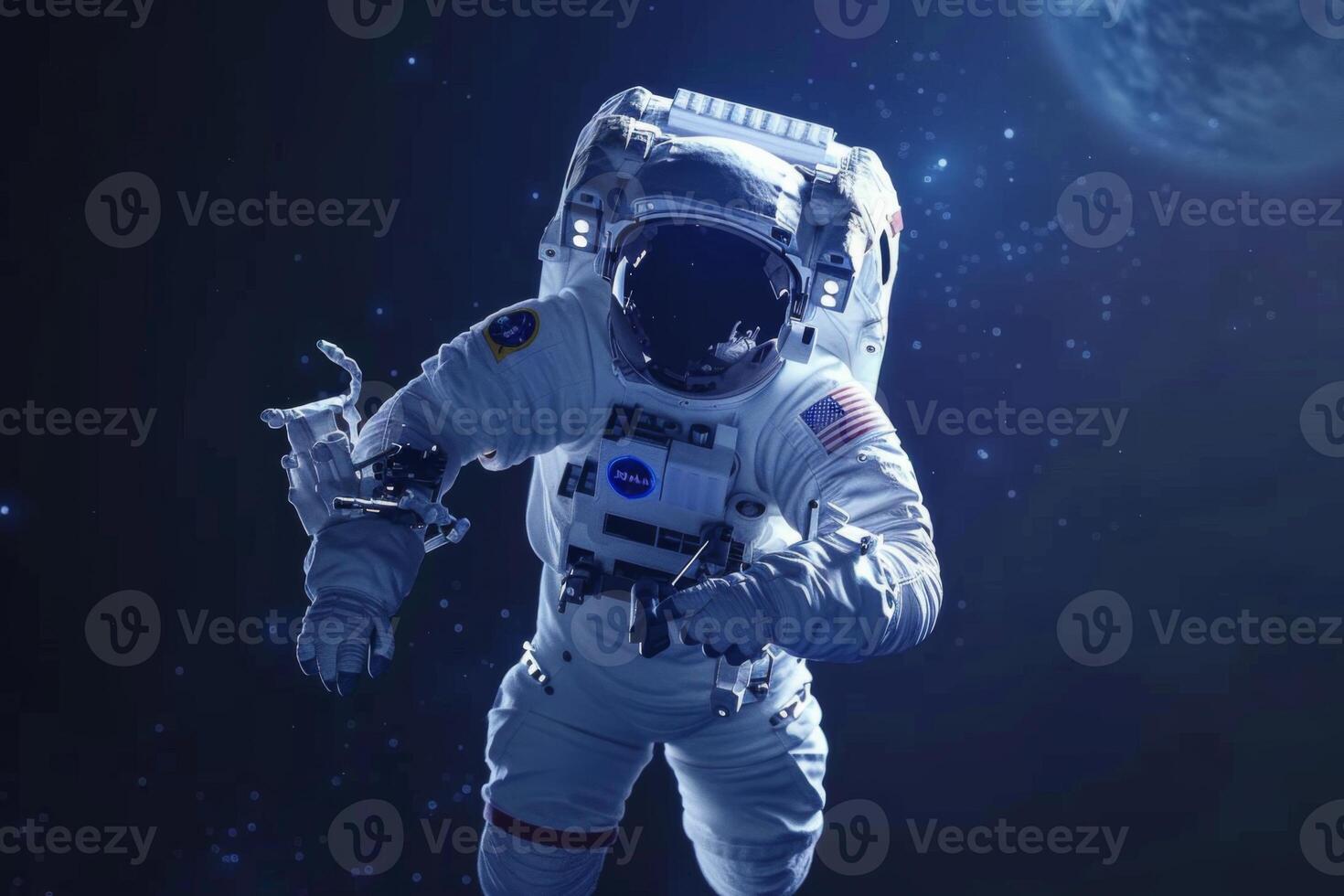 Astronaut in outer space orbiting Earth space station mission trained crew repair work planet orbit exploration galaxy satellite solar system astronomy rocket futuristic spacesuit photo
