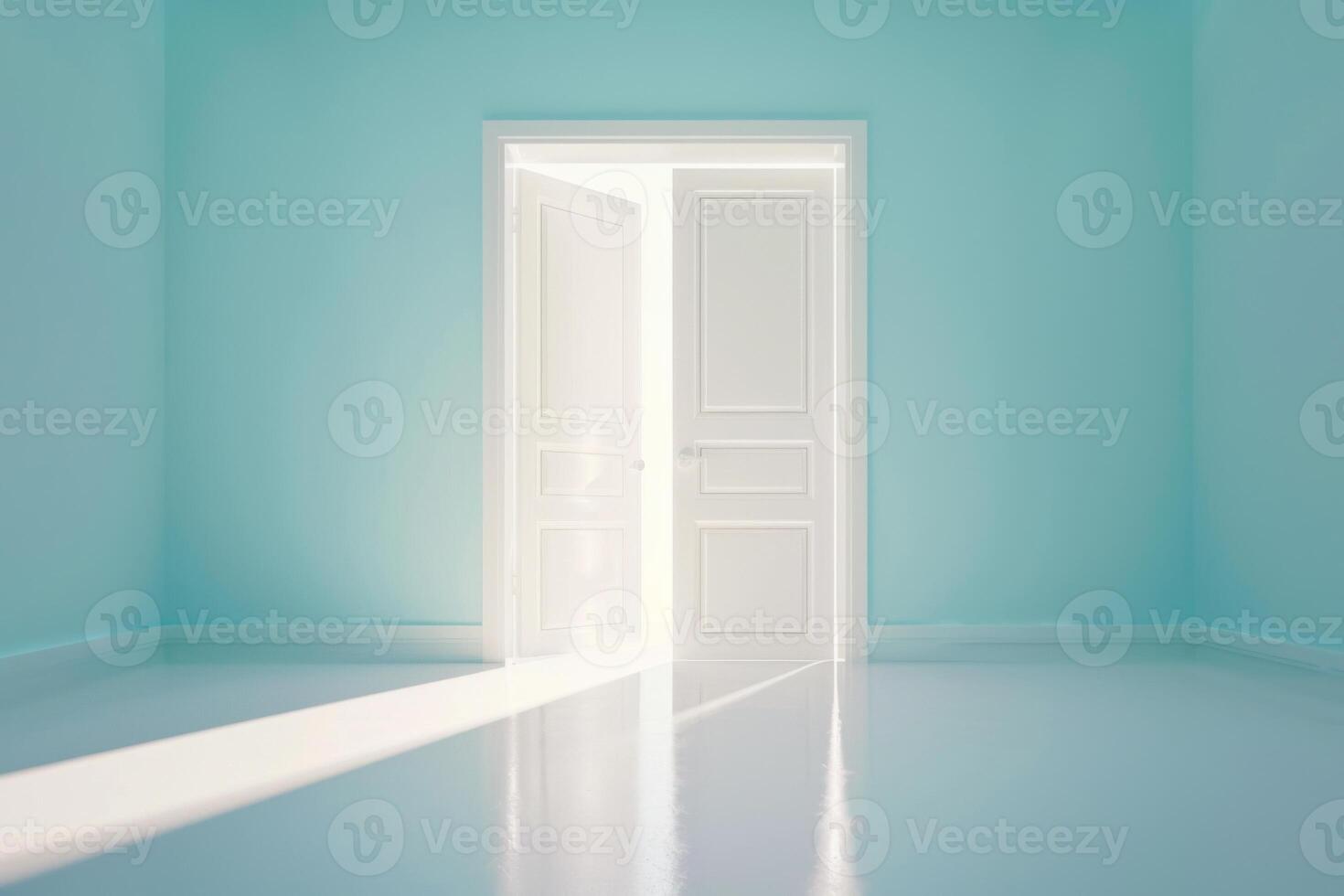 Open door emitting light possibilities growth achievements concept motivation learning skills knowledge heaven doors exit abstract simple background new ways entering leaving space photo
