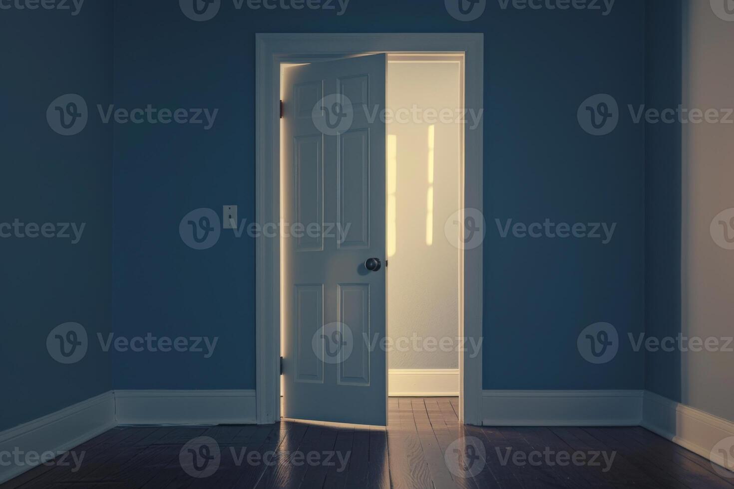 Open door emitting light possibilities growth achievements concept motivation learning skills knowledge heaven doors exit abstract simple background new ways entering leaving space photo