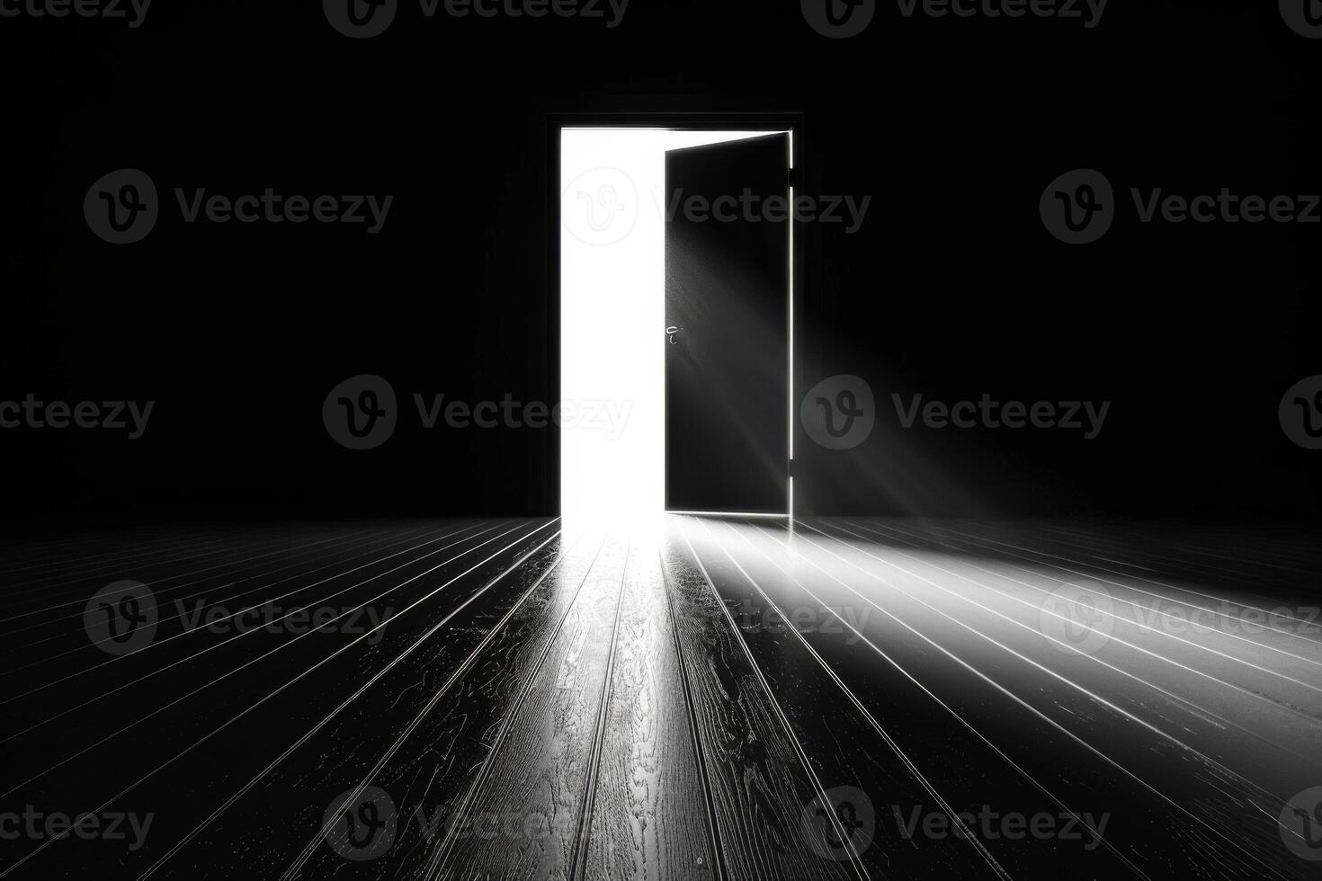 Open door emitting light possibilities growth achievements concept motivation learning skills knowledge heaven doors exit abstract simple background new ways entering leaving space photo