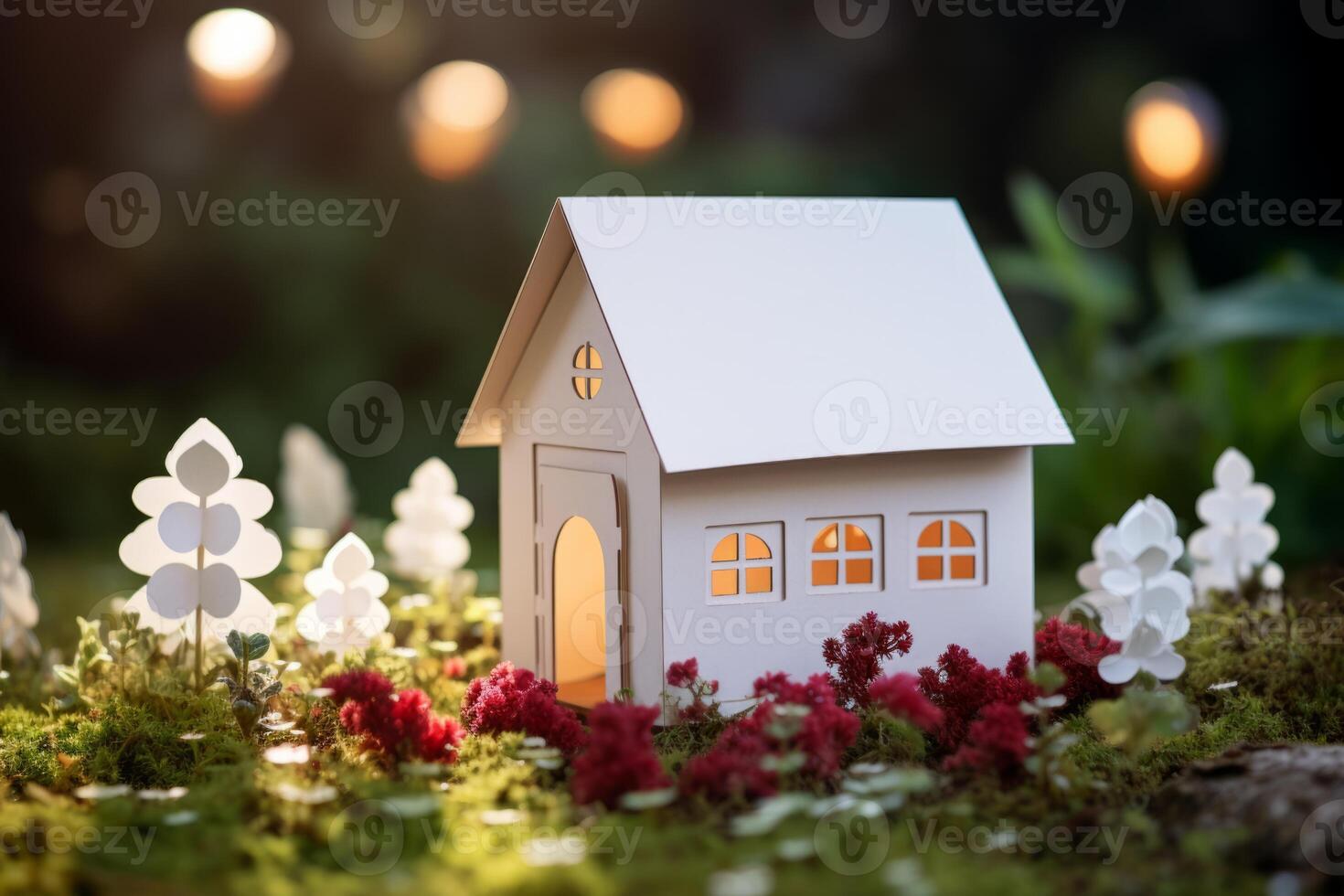 Green paper house forest sustainable eco friendly property real estate ecology craft natural creative life choice idea grass architecture planet preserving zero emissions concept climate photo