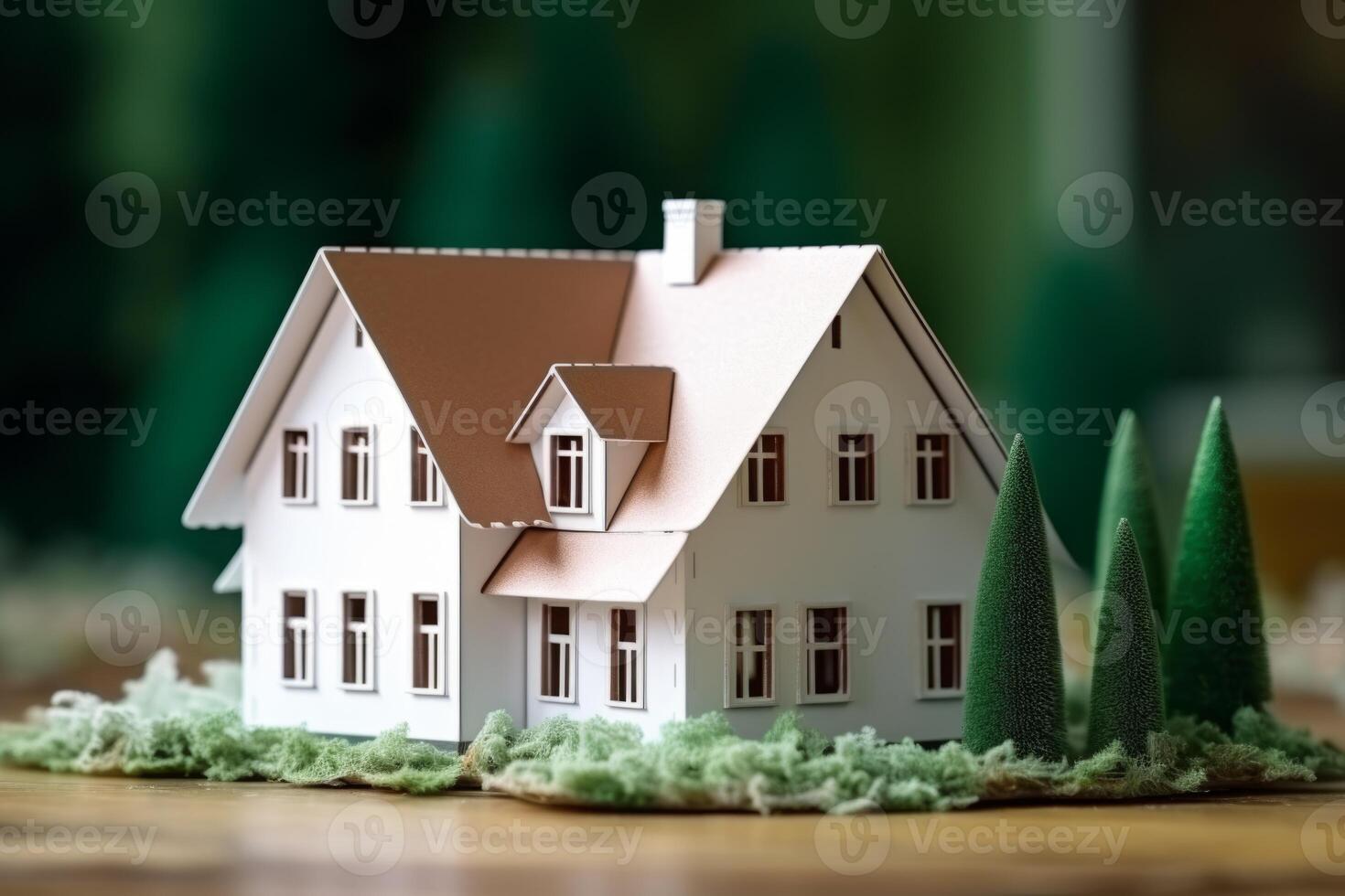 Green paper house forest sustainable eco friendly property real estate ecology craft natural creative life choice idea grass architecture planet preserving zero emissions concept climate photo