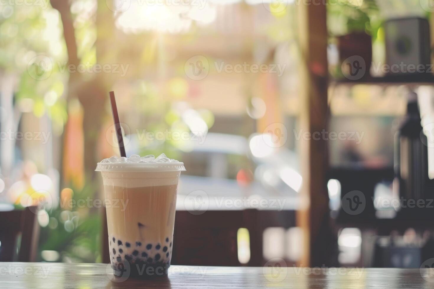 Bubble tea cup in office startup delivery summer refreshment work environment entrepreneurship asian fresh drink sweet natural beverage tasty desk busy morning leisure time short break photo