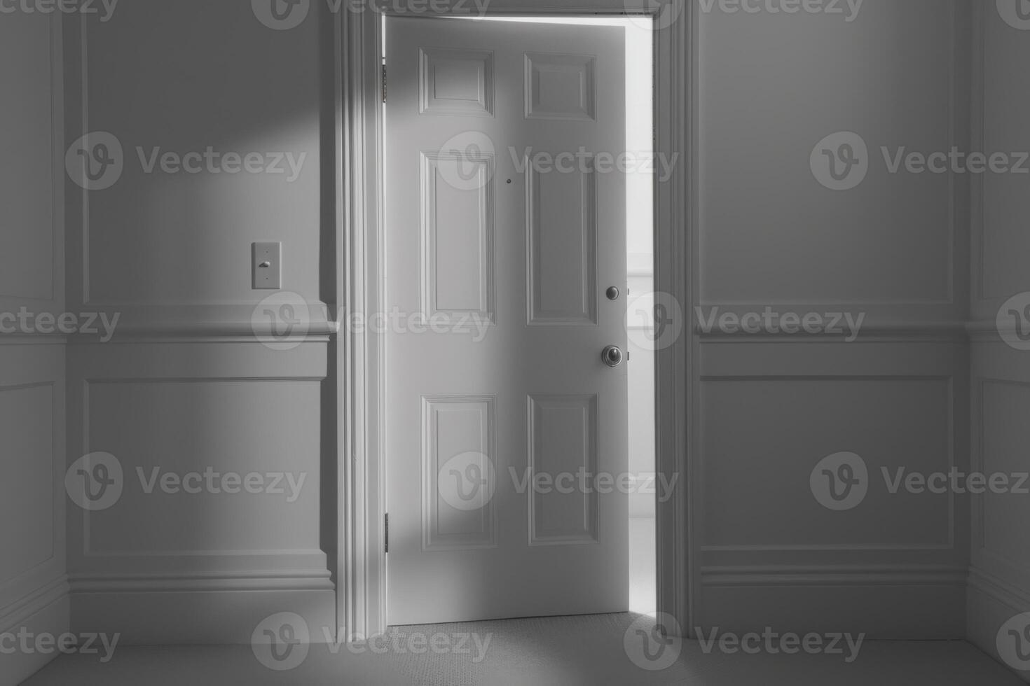 Open door emitting light possibilities growth achievements concept motivation learning skills knowledge heaven doors exit abstract simple background new ways entering leaving space photo