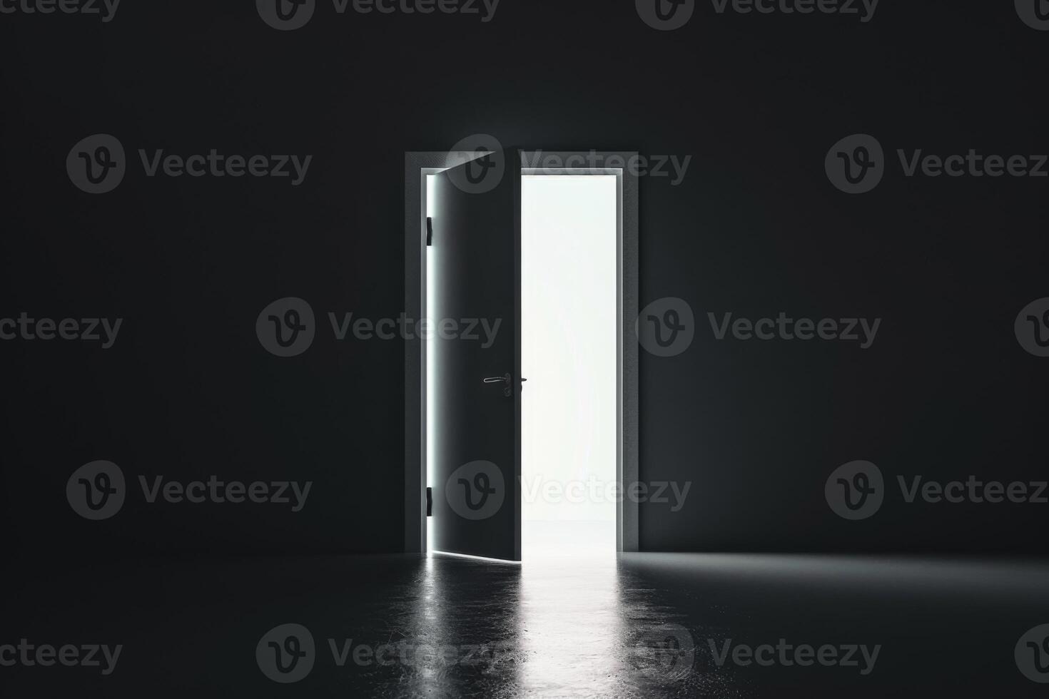 Open door emitting light possibilities growth achievements concept motivation learning skills knowledge heaven doors exit abstract simple background new ways entering leaving space photo