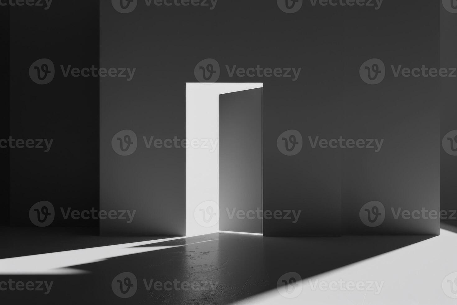 Open door emitting light possibilities growth achievements concept motivation learning skills knowledge heaven doors exit abstract simple background new ways entering leaving space photo