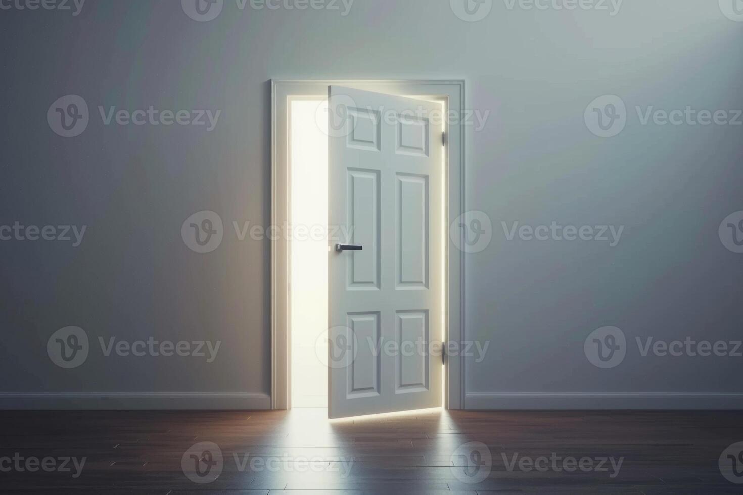 Open door emitting light possibilities growth achievements concept motivation learning skills knowledge heaven doors exit abstract simple background new ways entering leaving space photo