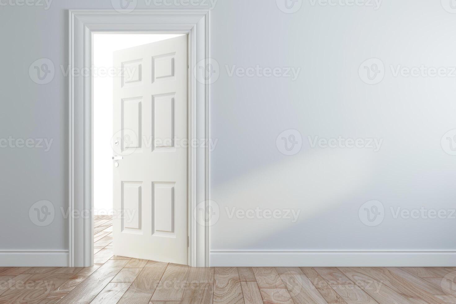 Open door emitting light possibilities growth achievements concept motivation learning skills knowledge heaven doors exit abstract simple background new ways entering leaving space photo