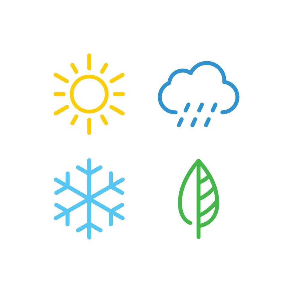Set of colorful session icons. The seasons Winter, Spring, Summer, and Autumn icons. Weather forecast sign. Season simple elements concept. vector