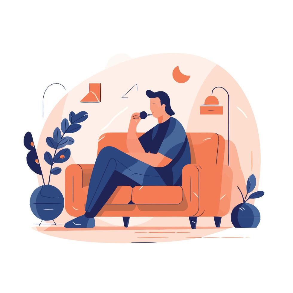 A person drinking tea while sitting on a couch vector