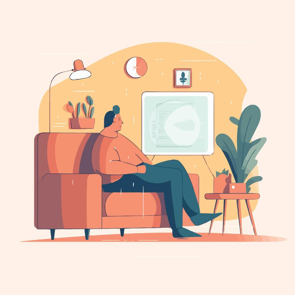An illustration of a person sitting on a couch vector