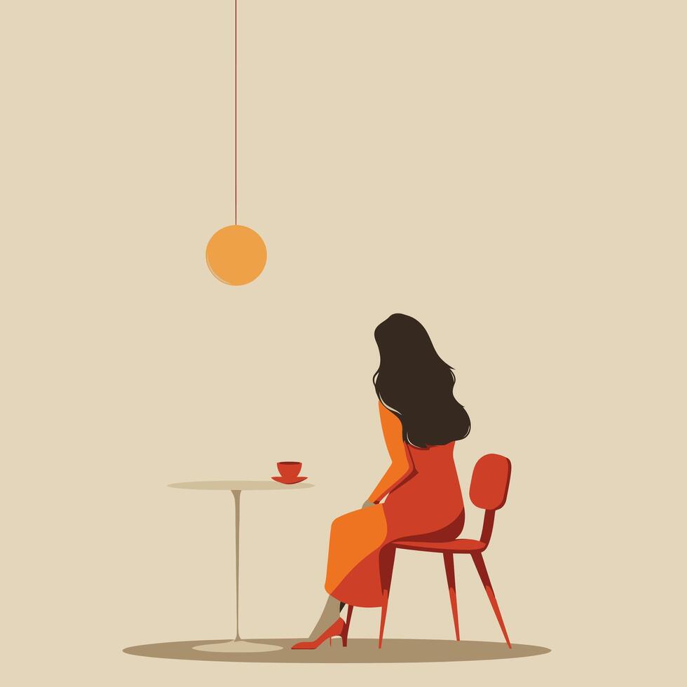 A woman sitting at a table with a cup of coffee vector