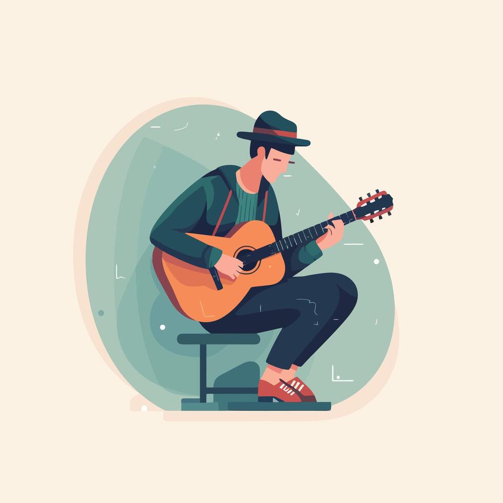 man playing guitar on bench illustration vector
